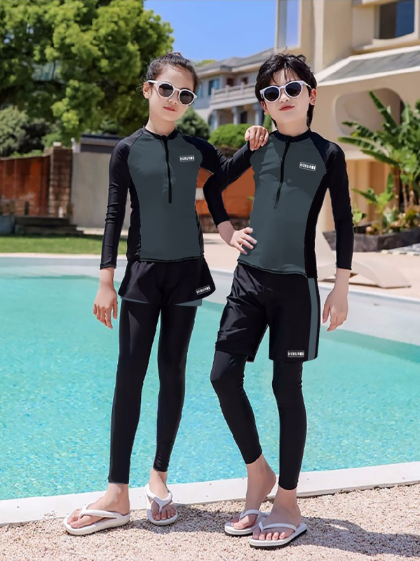 Dječji kupaći s UV zaštitom i brzom sušenjem, dvodijelni model s dugim rukavima, unisex (88% poliester, 320 g/m², podstava poliester)