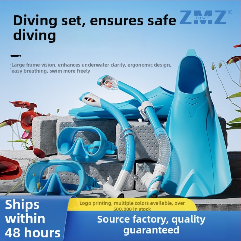 Set de snorkeling din trei piese pentru adulți și copii: mască de scufundare din silicon, snorkel uscat și înotătoare