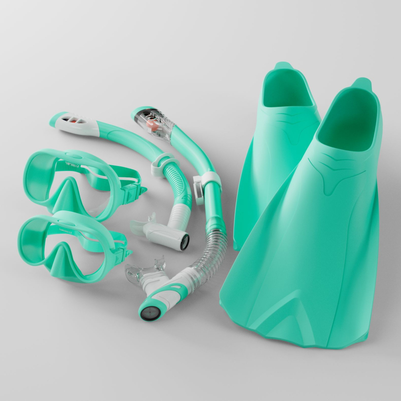 Set de snorkeling din trei piese pentru adulți și copii: mască de scufundare din silicon, snorkel uscat și înotătoare