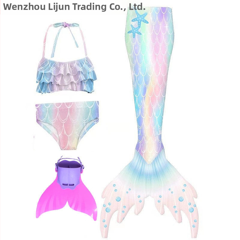Dievčenský plavecký set – Morská panná princezná, troj dielny set s chvostom, polyester, obsah polypropylénu, Lijun, vek 3–14 rokov