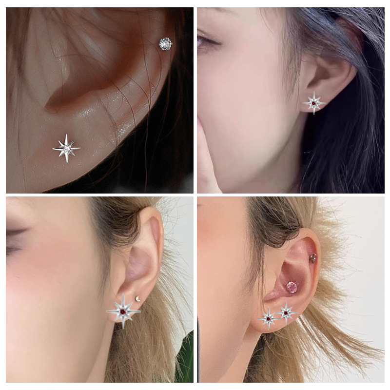 Обеци от титанови сплави с осмоъгълна звезда, вътрешна резба, полирани, унисекс, модел F136-35