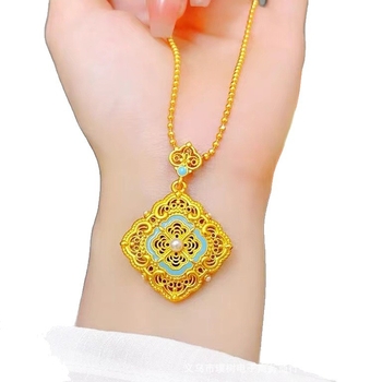 Zlatno-pozlaćeni bakreni geometrijski privjesak na lancu u stilu Chopard, za žene, težina oko 20 g