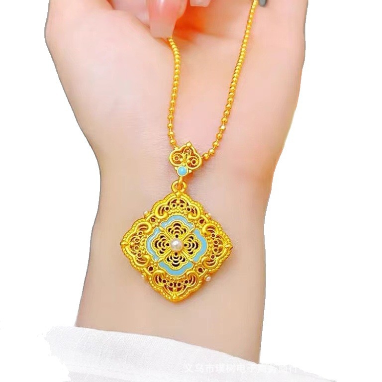 Zlatno-pozlaćeni bakreni geometrijski privjesak na lancu u stilu Chopard, za žene, težina oko 20 g