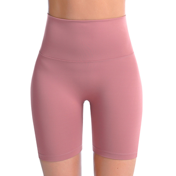 Sieviešu augstā vidukļa joga šorti, ātri žūst, mitruma vadība, audums 75% poliesters / 25% elastāns, slaids piegriezums