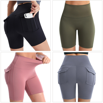 Sieviešu augstā vidukļa joga šorti, ātri žūst, mitruma vadība, audums 75% poliesters / 25% elastāns, slaids piegriezums