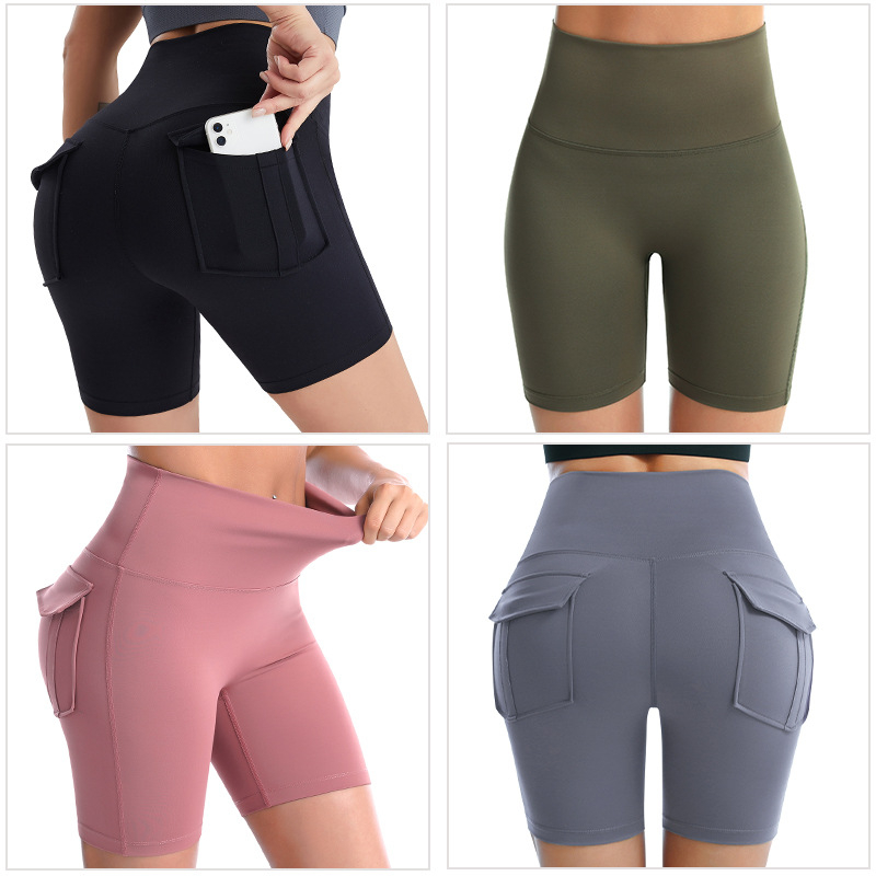 Sieviešu augstā vidukļa joga šorti, ātri žūst, mitruma vadība, audums 75% poliesters / 25% elastāns, slaids piegriezums