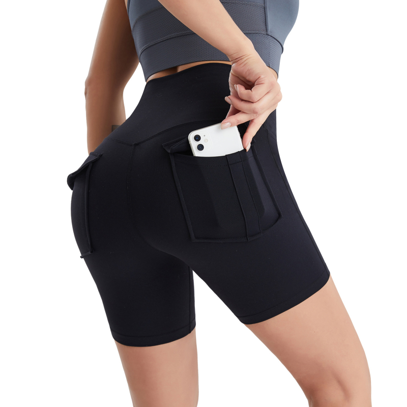 Sieviešu augstā vidukļa joga šorti, ātri žūst, mitruma vadība, audums 75% poliesters / 25% elastāns, slaids piegriezums