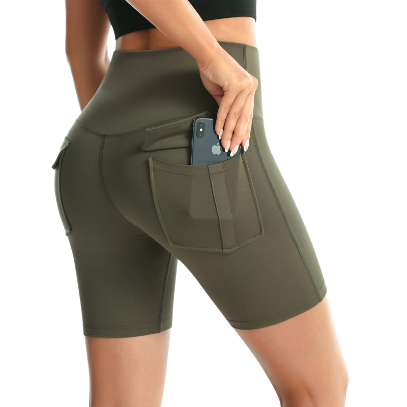 Sieviešu augstā vidukļa joga šorti, ātri žūst, mitruma vadība, audums 75% poliesters / 25% elastāns, slaids piegriezums