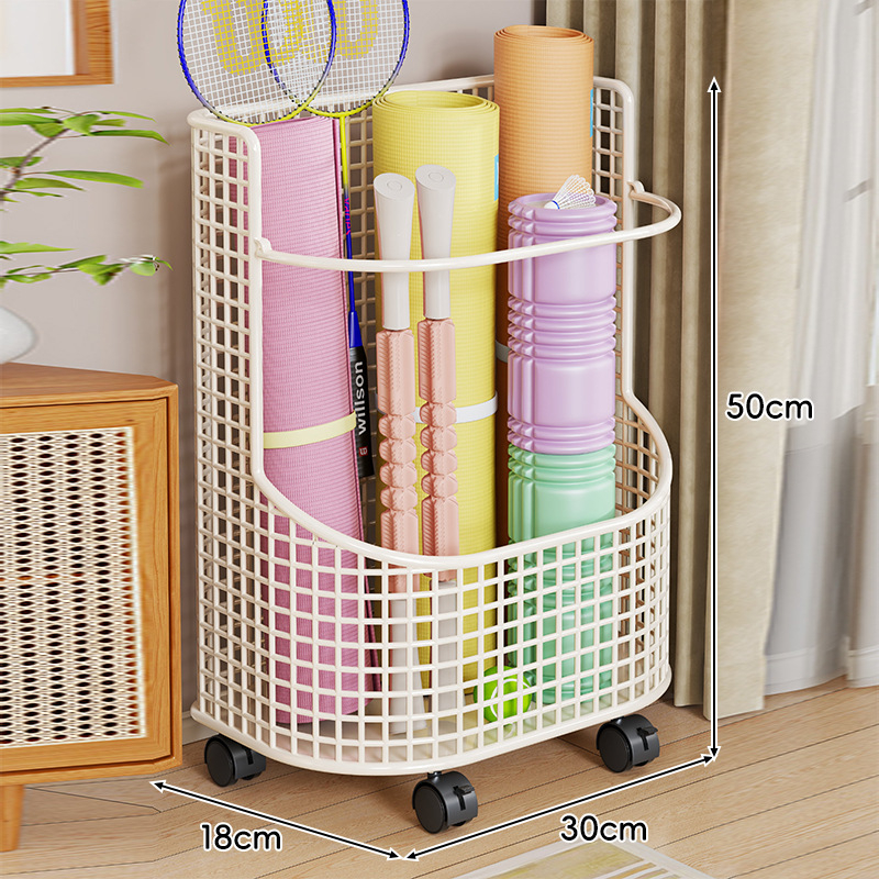 Ραφιέρα αποθήκευσης γιόγκα με ρόδες – μεγάλη χωρητικότητα, μεταλλική κατασκευή για εξοπλισμό γυμναστικής και ρακέτες μπατμίντον