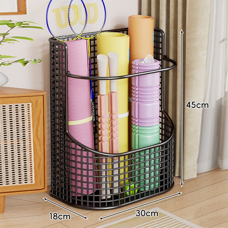 Ραφιέρα αποθήκευσης γιόγκα με ρόδες – μεγάλη χωρητικότητα, μεταλλική κατασκευή για εξοπλισμό γυμναστικής και ρακέτες μπατμίντον