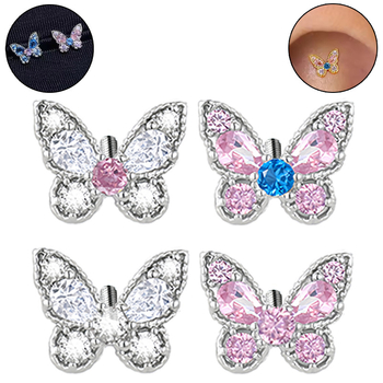 Capă înlocuibilă pentru știfturi buze/urechi cu zirconiu, bază din cupru, lustruit, filet extern, formă animal/zodie