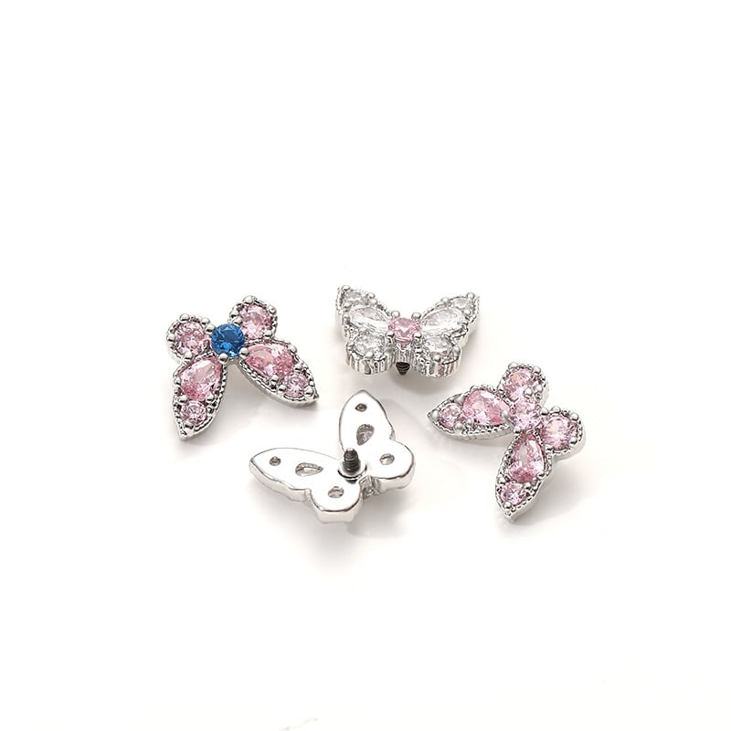 Capă înlocuibilă pentru știfturi buze/urechi cu zirconiu, bază din cupru, lustruit, filet extern, formă animal/zodie