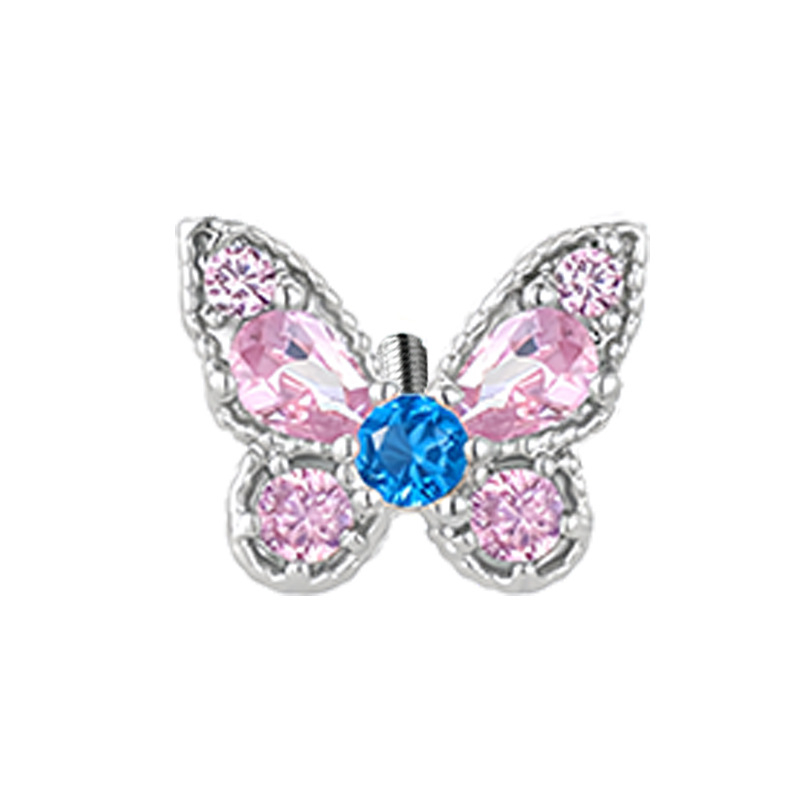 Capă înlocuibilă pentru știfturi buze/urechi cu zirconiu, bază din cupru, lustruit, filet extern, formă animal/zodie