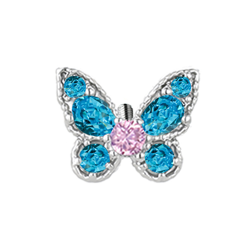 Capă înlocuibilă pentru știfturi buze/urechi cu zirconiu, bază din cupru, lustruit, filet extern, formă animal/zodie