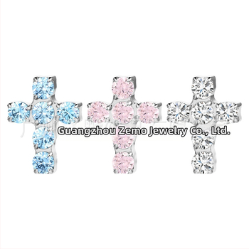 F136 titánötvözet kereszt alakú fülbevaló gyémánt betéttel és cirkóniummal