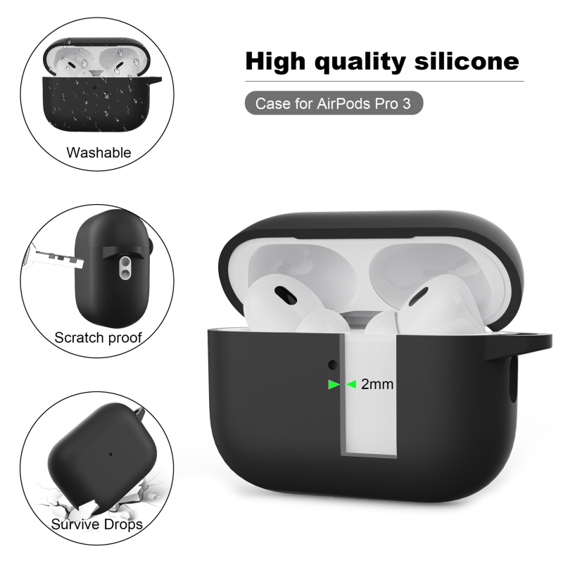 AirPods Pro 3 силиконов унибоди калъф – мек корпус, 2 мм дебелина