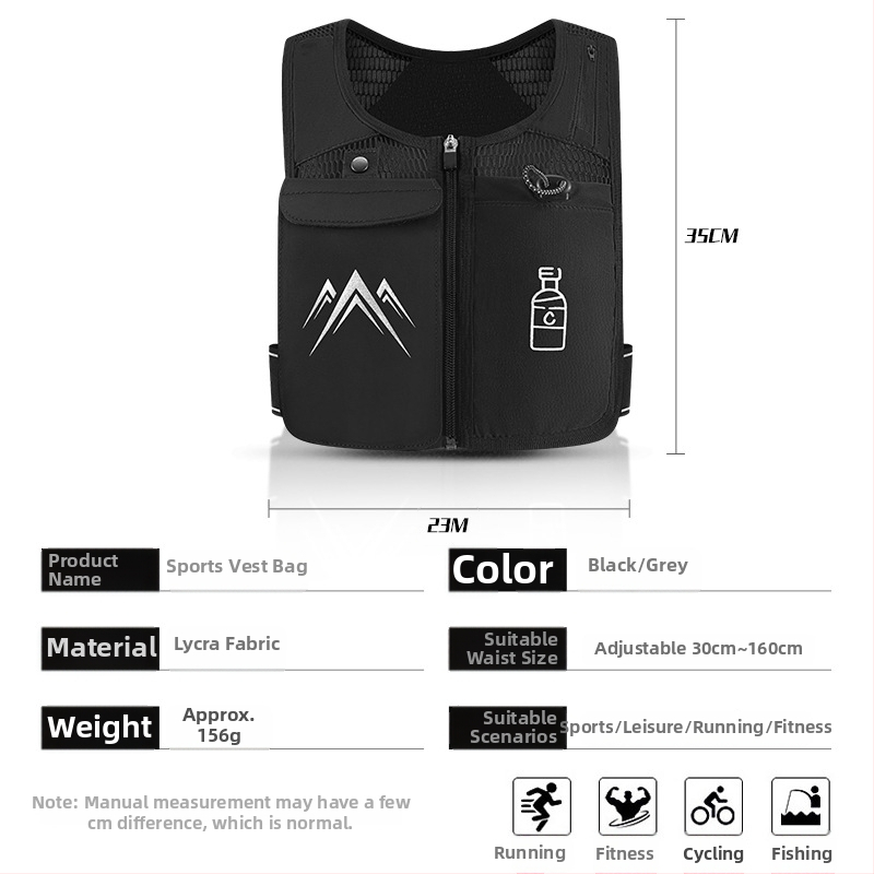 Matkavest kott välistingusportidele; hingav, ultra kerge, laiendatav, koormuse vähendamine; materjal: polüester; vooder: polüesterkiud; kõverad õlarihmad