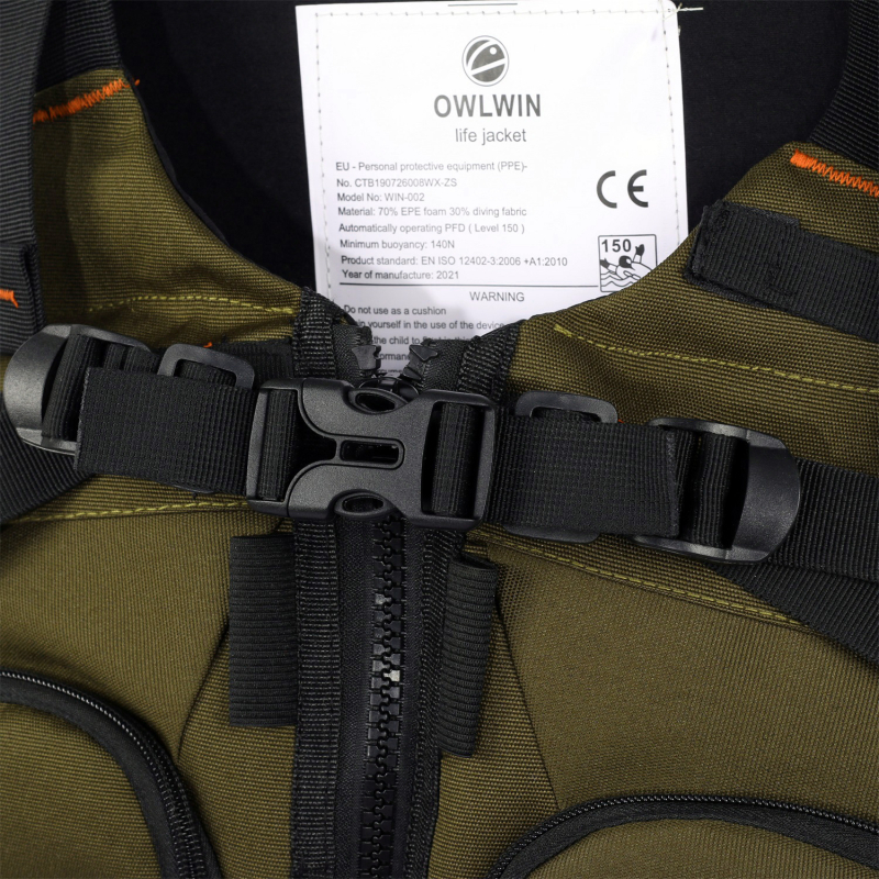OWLWIN glābšanas veste kajakām un kanoēm – 8 kabatas, pearl cotton pildījums, ūdensnecaurlaidīgs, elpojošs neilons