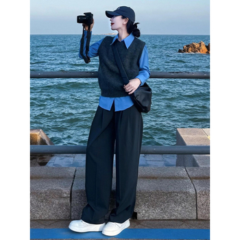 Női ing galléros reverrel és mellényhatású, hosszú ujjú, ősz 2025, elegáns városi stílus, 95% akril rost