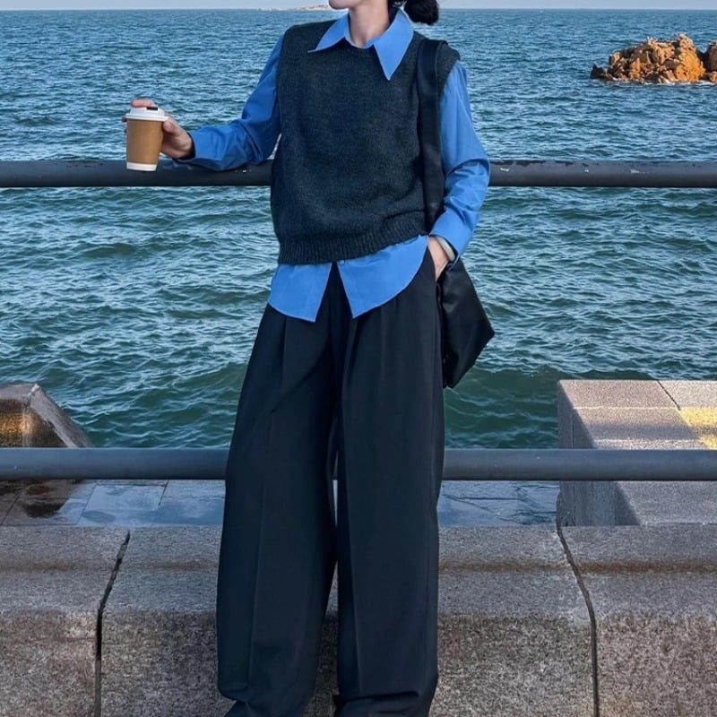 Női ing galléros reverrel és mellényhatású, hosszú ujjú, ősz 2025, elegáns városi stílus, 95% akril rost