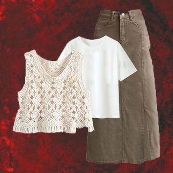 Naiste suvekostüüm pikk seelik, plazdavad varrukad, polüesterkangas, linnatööriietus