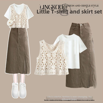 Naiste suvekostüüm pikk seelik, plazdavad varrukad, polüesterkangas, linnatööriietus