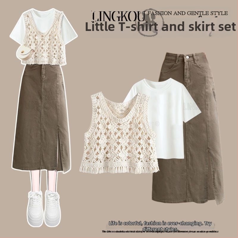 Naiste suvekostüüm pikk seelik, plazdavad varrukad, polüesterkangas, linnatööriietus