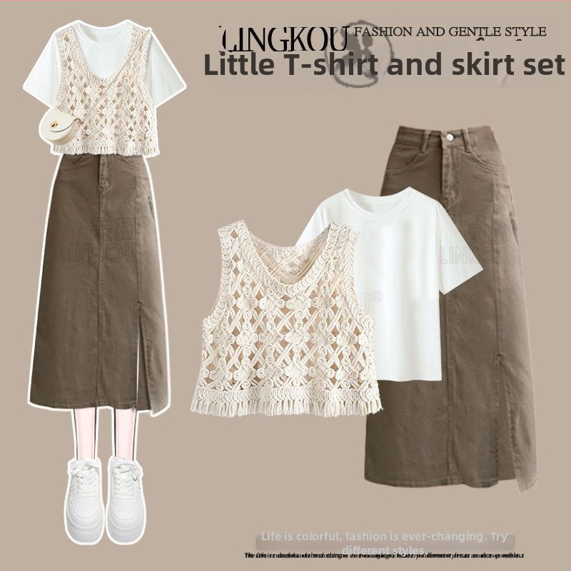 Naiste suvekostüüm pikk seelik, plazdavad varrukad, polüesterkangas, linnatööriietus