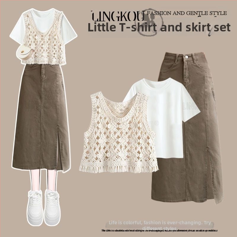 Naiste suvekostüüm pikk seelik, plazdavad varrukad, polüesterkangas, linnatööriietus