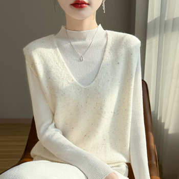 Ženski pleteni prsluk s V izrezom, slobodan kroj, bez rukava, proljeće 2025, tkanina Dot Yarn s poliesterskom miješavinom