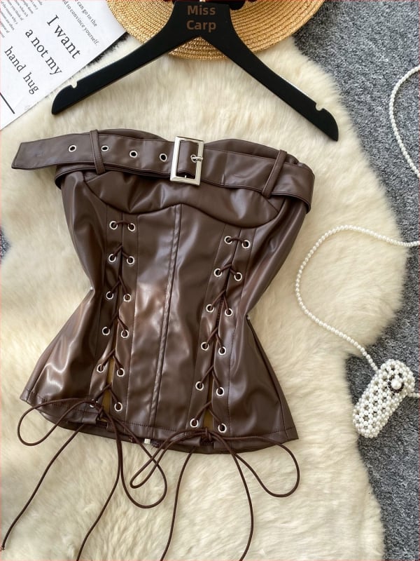 PU odinė liemenė su nuimamais šonais dirželiais juostos suspaudimui, vienos spalvos liesas viršus, A formos dizainas, 2025 m. pavasaris