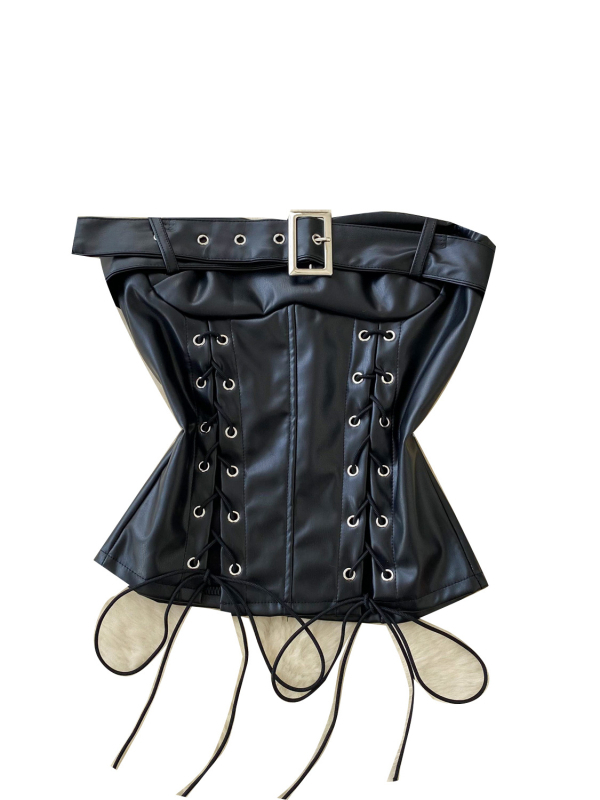 PU odinė liemenė su nuimamais šonais dirželiais juostos suspaudimui, vienos spalvos liesas viršus, A formos dizainas, 2025 m. pavasaris