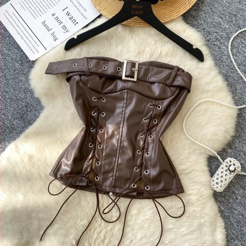 PU odinė liemenė su nuimamais šonais dirželiais juostos suspaudimui, vienos spalvos liesas viršus, A formos dizainas, 2025 m. pavasaris