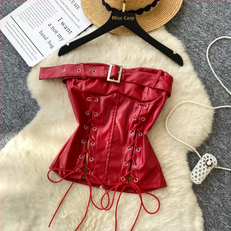 PU odinė liemenė su nuimamais šonais dirželiais juostos suspaudimui, vienos spalvos liesas viršus, A formos dizainas, 2025 m. pavasaris