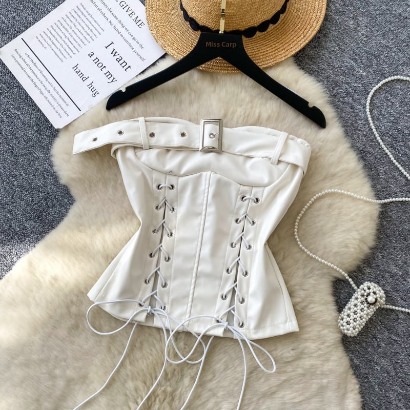 PU odinė liemenė su nuimamais šonais dirželiais juostos suspaudimui, vienos spalvos liesas viršus, A formos dizainas, 2025 m. pavasaris