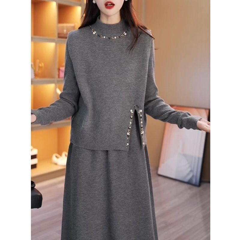 Kaheosaline trikotaa kleidi komplekt kapuutsiga – keskmise pikkusega, pikad varrukad, poolkõrge kaelus