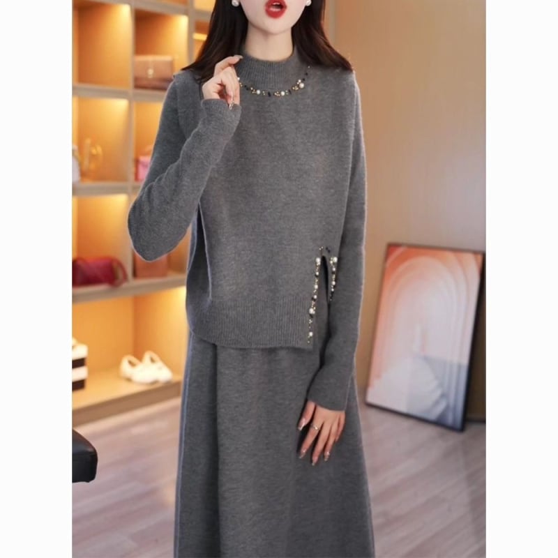 Kaheosaline trikotaa kleidi komplekt kapuutsiga – keskmise pikkusega, pikad varrukad, poolkõrge kaelus