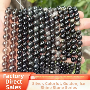 Prirodne srebrne obsidijanske perle i zlatne obsidijanske okrugle perle za DIY nakit, komponente za narukvicu, poluproizvodi na veliko