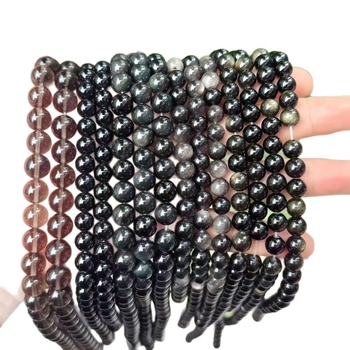 Prirodne srebrne obsidijanske perle i zlatne obsidijanske okrugle perle za DIY nakit, komponente za narukvicu, poluproizvodi na veliko