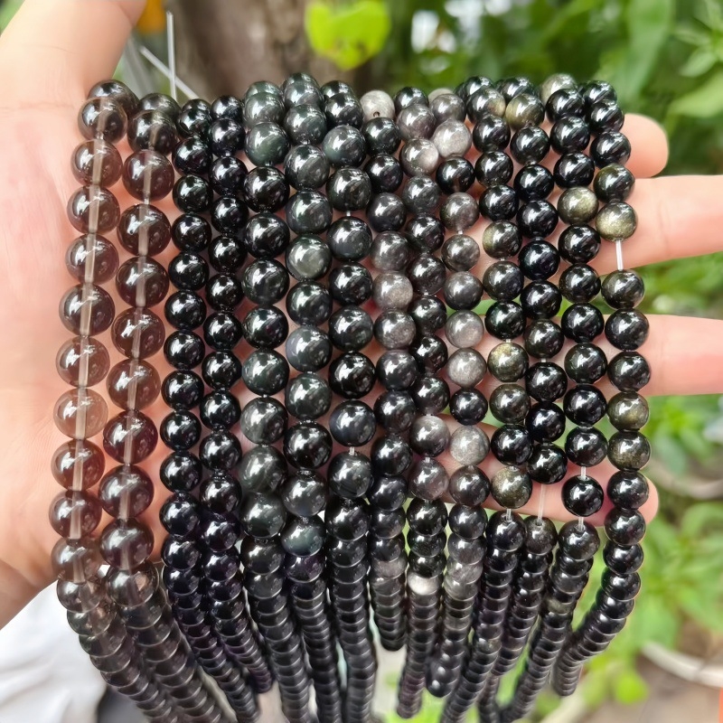 Prirodne srebrne obsidijanske perle i zlatne obsidijanske okrugle perle za DIY nakit, komponente za narukvicu, poluproizvodi na veliko