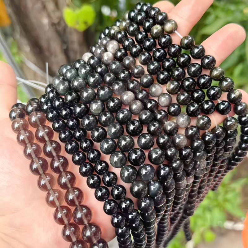 Prirodne srebrne obsidijanske perle i zlatne obsidijanske okrugle perle za DIY nakit, komponente za narukvicu, poluproizvodi na veliko