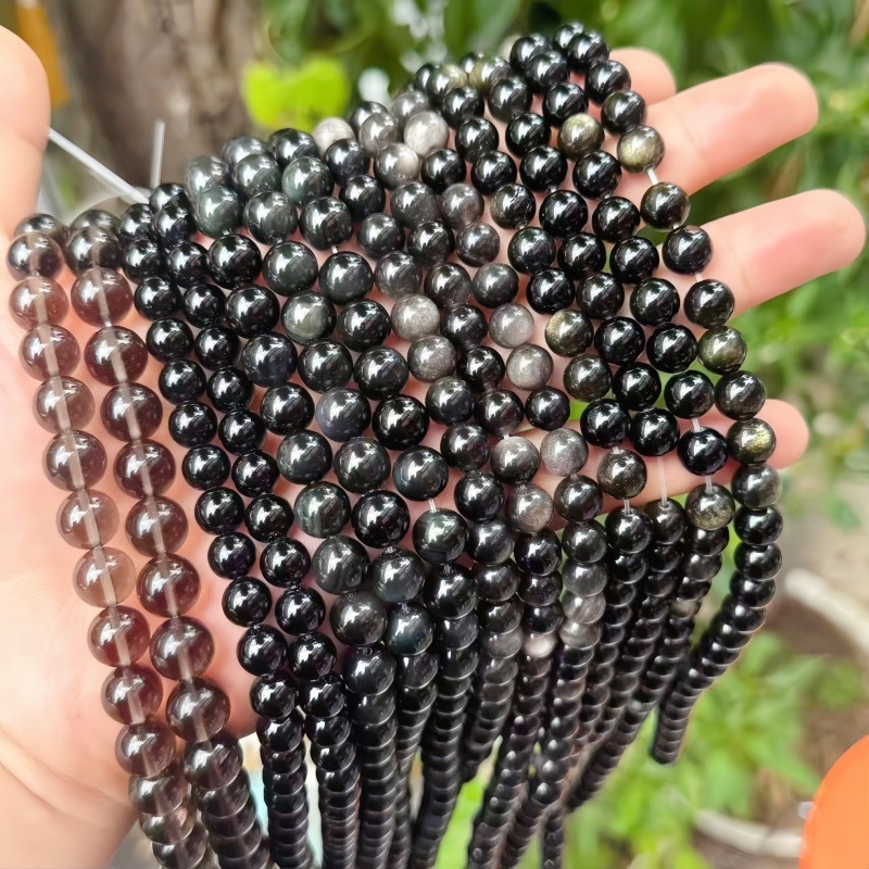Prirodne srebrne obsidijanske perle i zlatne obsidijanske okrugle perle za DIY nakit, komponente za narukvicu, poluproizvodi na veliko