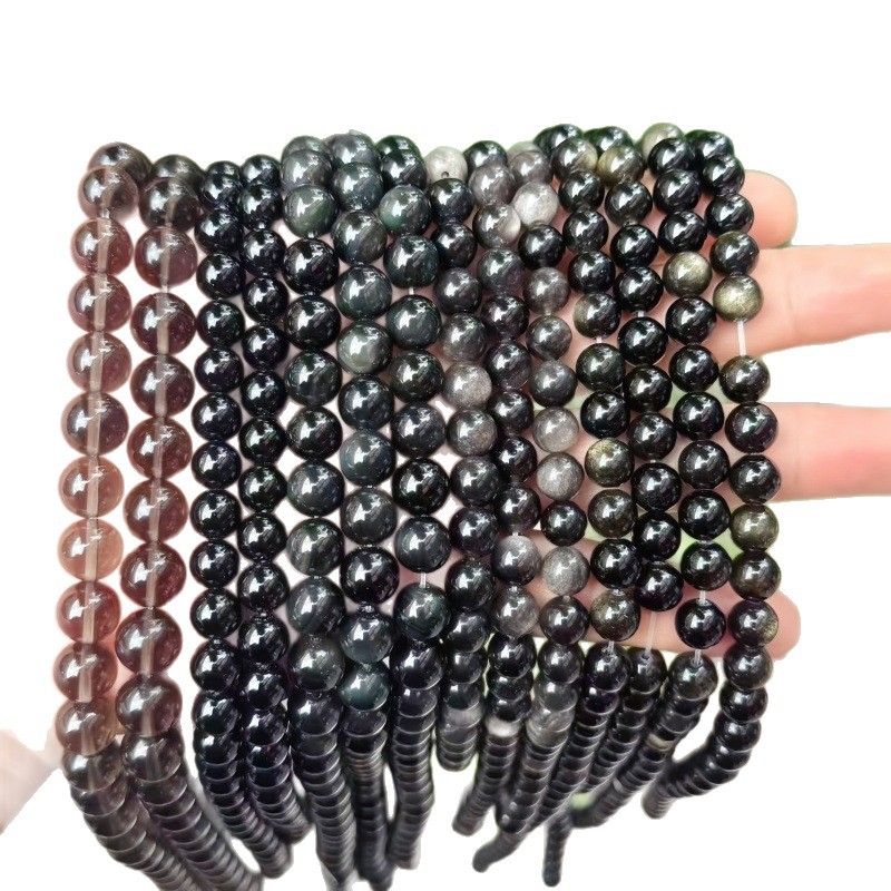 Prirodne srebrne obsidijanske perle i zlatne obsidijanske okrugle perle za DIY nakit, komponente za narukvicu, poluproizvodi na veliko