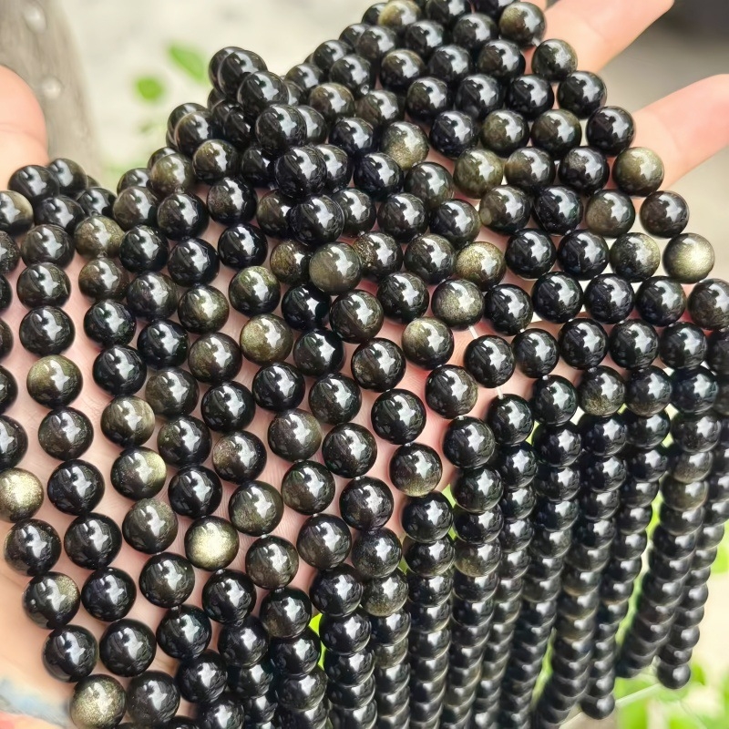 Prirodne srebrne obsidijanske perle i zlatne obsidijanske okrugle perle za DIY nakit, komponente za narukvicu, poluproizvodi na veliko