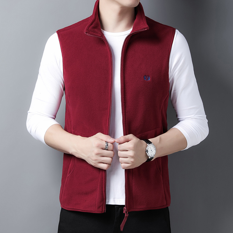 Muška vesta s flisom, slim fit, stojeći ovratnik, zip, bočni džepovi, jednobojna