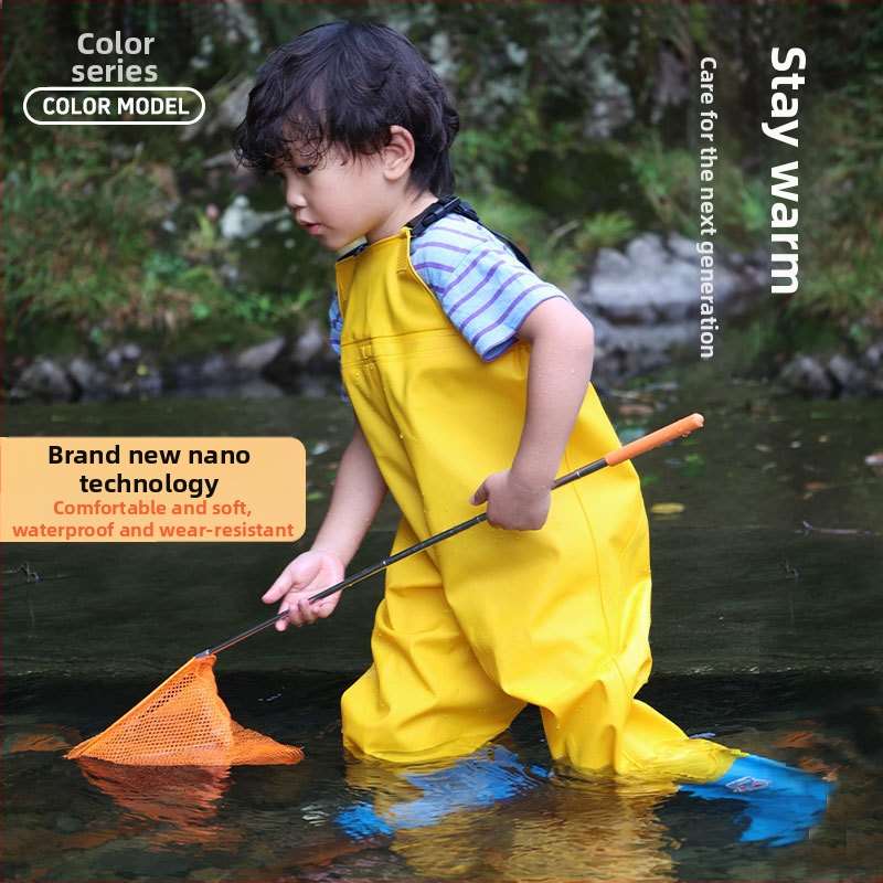 Bērnu ūdensizturīgas PVC zvejas bikses ar kabatām, unisex, pavasaris