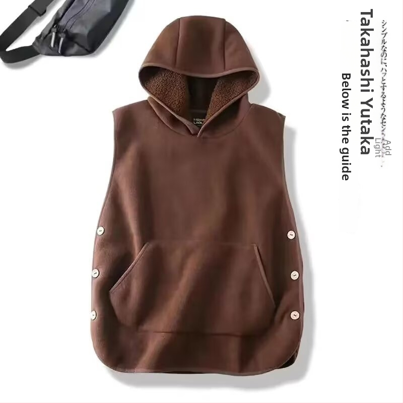 Jesen-zimska topla fleec vesta s kapuljačom, korejskog stila, ležerna, unisex