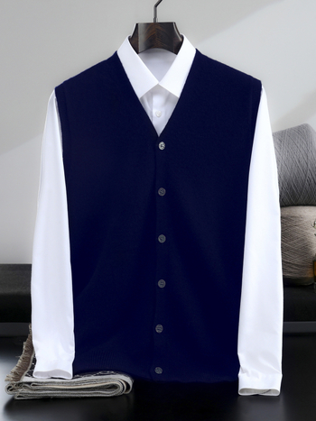 Férfiaknak készült vastag gyapjú V-nyakú, ujjatlan mellény – 100% gyapjú