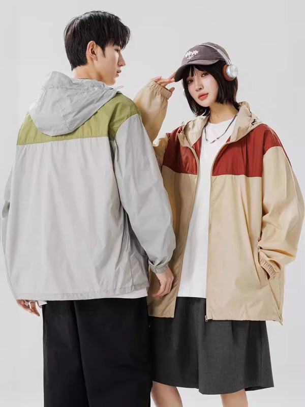 Унисекс яке с качулка, тънка дишаща материя, бързосъхнеща нейлонова смес, множество джобове, 3D ефект принт