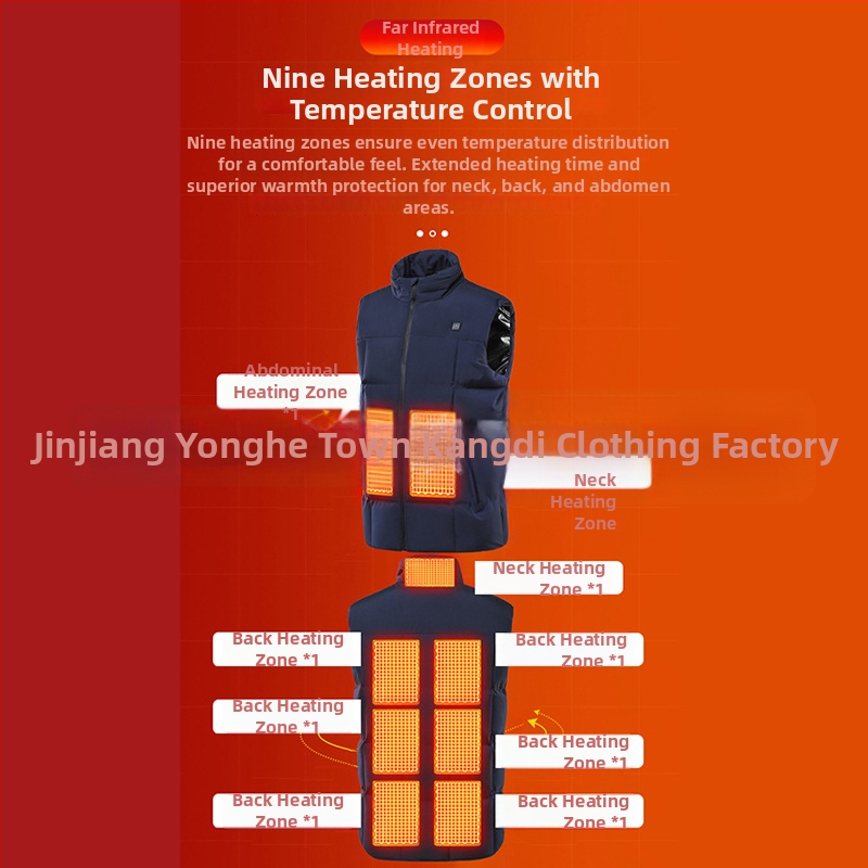 Elektriskā apkures veste ar USB uzlādi, konstanta temperatūra, stāvošā apkakle un rāvējslēdzējs, brīvs griezums